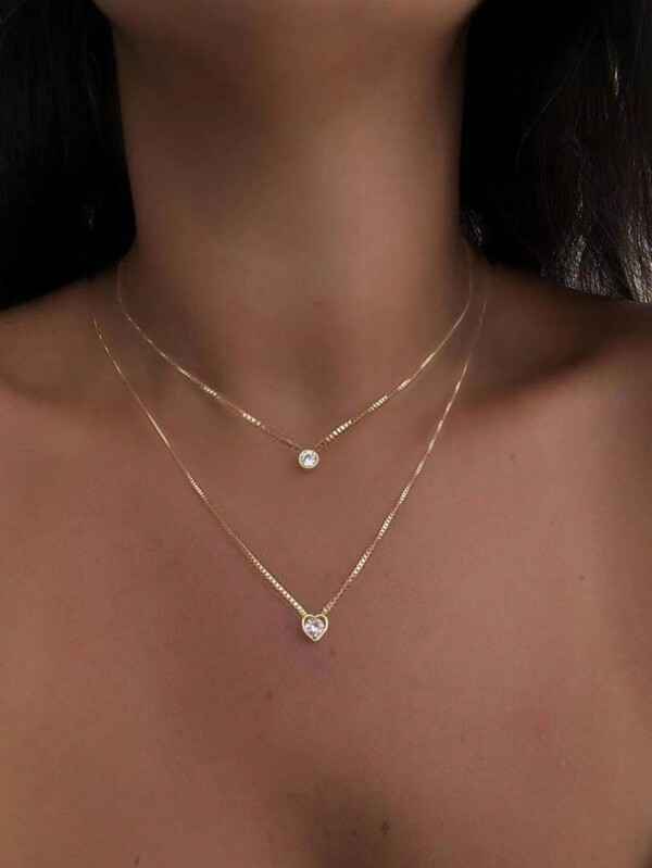 Colar Camadas com Pingente em Forma de Coração, Dia dos Namorados, Dia das Mães, Presente