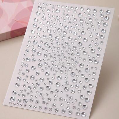 Party Joy 1pc Silver-White Multicolored Round 3d Simulated Gemstone Face Sticker, Suitable For Diy Cosplay Party Decor