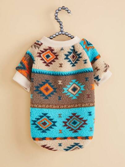 1 Stück geometrisches Muster Haustier Sweatshirt, warme Polyester Fleece Katzen Hunde Kleidung für Herbst/Winter