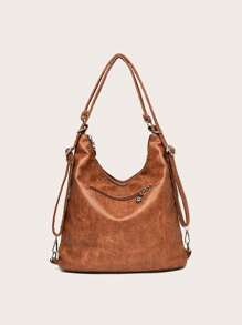 Fashionable Vintage Solid Color Multi-pocket Elegant Backpack / Shoulder Bag For Shopping And Traveling