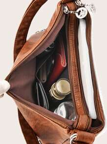 Fashionable Vintage Solid Color Multi-pocket Elegant Backpack / Shoulder Bag For Shopping And Traveling