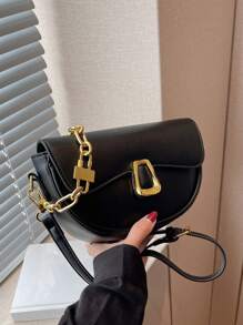 Saddle Bag With Wide Strap For Crossbody - Black - View 2