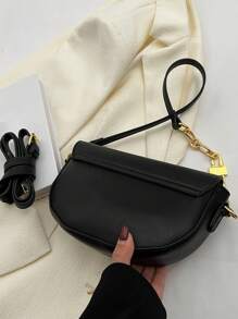 Saddle Bag With Wide Strap For Crossbody - Black - View 5