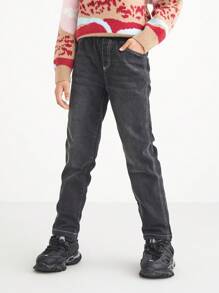 Annil 女童冬季保暖厚款時尚休閒黑色牛仔棉褲 - 黑色 - 查看 1