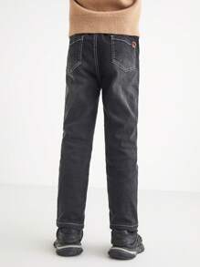 Annil 女童冬季保暖厚款時尚休閒黑色牛仔棉褲 - 黑色 - 查看 2