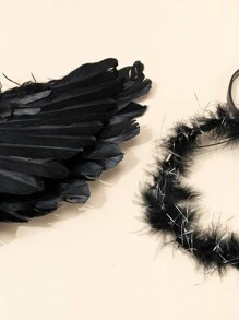 1 Bộ Cánh Lông Thổ Nhĩ Kỳ Màu Đen & Băng Đô Cho Cosplay - màu đen - Xem 4