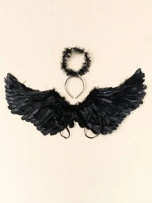 1 Bộ Cánh Lông Thổ Nhĩ Kỳ Màu Đen & Băng Đô Cho Cosplay - màu đen - Xem 3