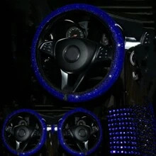 Full Rhinestone Elastic Non-slip Car Steering Wheel Cover Blingbling - Blue - View 1