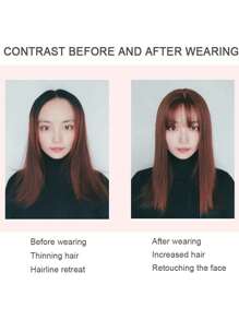 替换片假发遮盖白发自然隐形无缝发夹假发合成假发假发夹发片带 S 丝绸底座顶部顶饰刘海用于脱发稀疏头发替换接发适用于直发假发夹发片带 S 丝绸底座顶部顶饰刘海用于脱发稀疏头发替换接发适用于直发（棕色） - 鏽棕色 - 查看 5