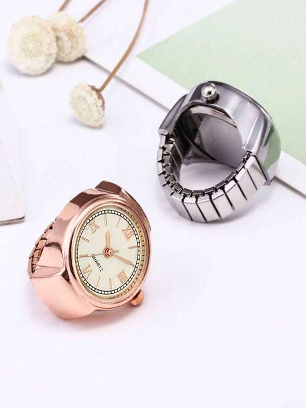 1pc Minimalist Design Unique Exaggerated Vintage Rose Gold Tone Elegant Finger Ring Watch Decor Adjustable Band, Suitable For Men And Women, Daily Wear And Birthday Gift