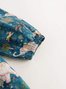 Little Girls' Fashionable Full Printed Round Neck Long Sleeve Bubble Dress For Autumn