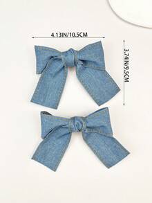 2 件/套女士純色牛仔個性化甜美蝴蝶結髮夾,適合日常佩戴 - 淺藍色 - 查看 7