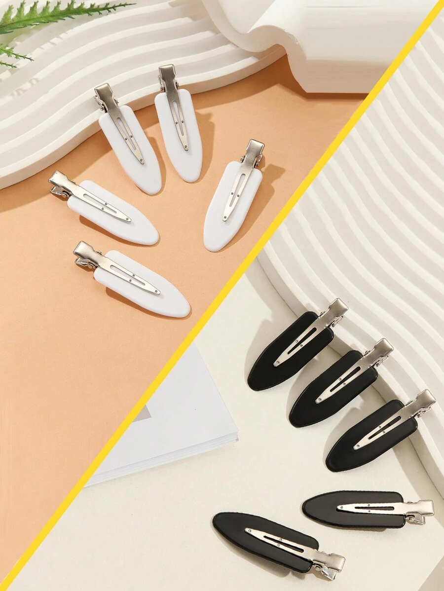 10入組黑白色實心鱷魚夾,不握痕不彎曲發夾扁平鴨嘴夾適用於髮型造型 - 彩色 - 查看 1