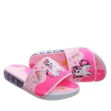 Chinelo Slide Luminoso Feminino Rosa Com Luz Led Unicórnio Infantil - Rosa chiclete - Visão 2