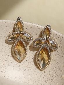 1對日韓風格合金,鑲有水晶石裝飾的香檳色玻璃耳針,適合女性日常佩戴