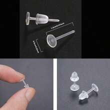 50pairs/100sets Or 150pairs/300sets Clear Silicone Plastic Ear Plugs, Diy Earring Post With Metal Ear Stud - Clear - View 7