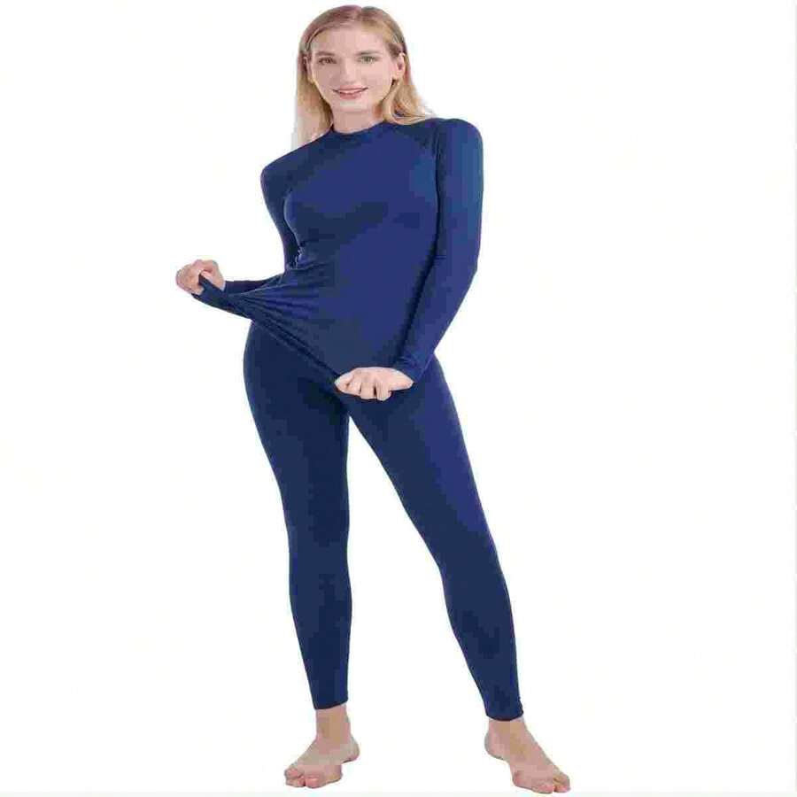 Women's Round Neck Velvet Black Thermal Lingerie Set Winter Pajama Set For Cold Weather, Outdoor Sports, Cold Protection, Warm Bottom, Home Comfort, Stretch Fabric Pajamas, Autumn And Winter Gifts - Blue - View 1
