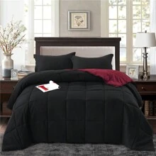 HIG 3pcs Down Alternative Comforter Set - All Season Reversible Comforter With Two Shams - Quilted Duvet Insert With Corner Tabs - Box Stitched - Breathable, Soft, Fluffy - màu đen - Xem 2