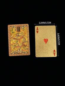 1 套防水 24k 金撲克牌,帶壓箔塑膠背襯,非常適合魔術,並採用力量之龍設計 - 金色 - 查看 3