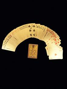 1 套防水 24k 金撲克牌,帶壓箔塑膠背襯,非常適合魔術,並採用力量之龍設計 - 金色 - 查看 4