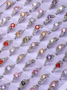 10 Piezas De Anillos De Boda De Señora De Estilo Mixto Artificiales (estilo, Color Y Tamaño Al Azar, Sin Bandeja De Exhibición) - Multicolor - Ver 7