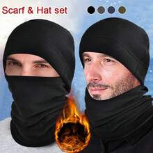2pcs/set Black Outdoor Riding Fleece Hooded Balaclava & Windproof Neck Gaiter, Skiing Headgear - Black - View 8
