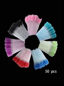 50入組一次性睫毛睫毛膏畫筆適用於眼睛睫毛延長眉毛和彩妝適用於眼睛睫毛延長,眉毛和彩妝水晶7色(彩色) - 粉色 - 查看 1