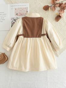 Young Girl Simple Casual 2 In 1 Shirt Long Sleeve Dress For Spring And Autumn - Khaki - View 2