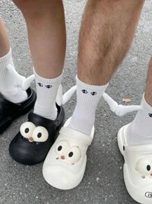 2 双情人节磁性牵手袜，个性化娃娃可爱牵手中筒袜，秋季 - 白色 - 查看 2