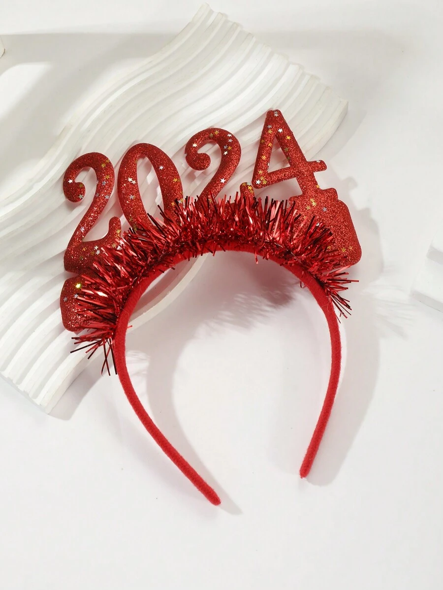 Party Style Red Glitter 2024 Gala Flower New Year Headband Halloween