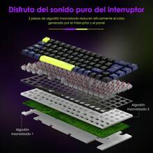 Teclado Mecánico Bluetooth con letra ñ, 69 Teclas Teclado Gamer Profesinal, Teclado Español Inalámbrico RGB con Cable/2.4G/BT, Teclado Gamer con Outemu Rojo Switches, Teclado Inalámbrico de Teclas Reemplazables - Negro - Ver 6