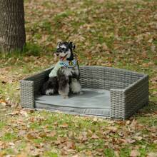 Dog Bed, Pet Bed, Pet Enclosures, Pet Outdoor Furniture, Pet Patio Furniture, Seasonal PE Wicker Pet Furniture, Dog Bed With Cushion - 淺灰色 - 查看 9