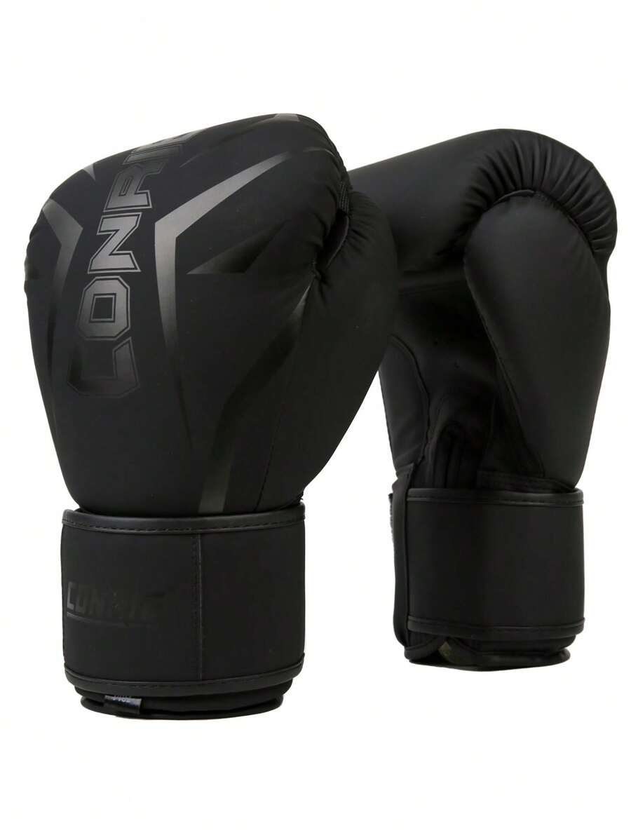 1對(2入組)專業拳擊訓練手套,黑色PU皮革,手腕保護,適用於拳擊俱樂部和,可用在10盎司,12oz,14盎司,16oz