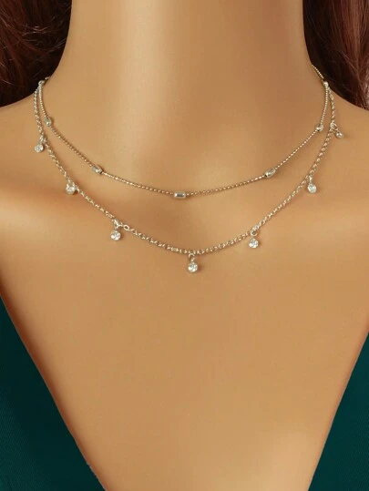 2 st/set trendigt halsband med popcornkedja och strasshänge i dubbla lager, lämpligt för dejter, fester och vardagsbruk