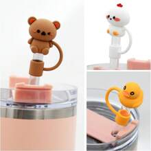 5 件/套動物形狀可重複使用矽膠吸管蓋,適用於 30 和 40 盎司帶手柄杯子,0.4 英寸/10 毫米防塵吸管蓋 - 彩色 - 查看 3