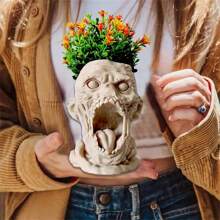 1只哥特式恐怖花盆,殭屍半身花盆,可怕而黑暗的哥特式雕塑,室外雕塑,萬聖節裝飾