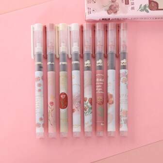4pcs/Set Cartoon Ballpoint Pen 0.5mm Black Ink Pen, Cute Stationery For Learning & Office Use