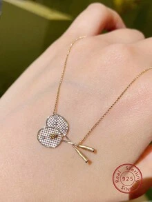 1 件 S925 純銀網球拍女式吊墜項鍊