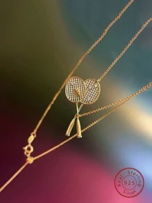 1 件 S925 純銀網球拍女式吊墜項鍊