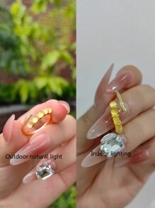 1 Miếng Thiết kế độc nhất Phong cách tối giản Micro-Inlaid Khối Zirconia  & Mắt mèo đá Nhẫn - Vàng - Xem 7