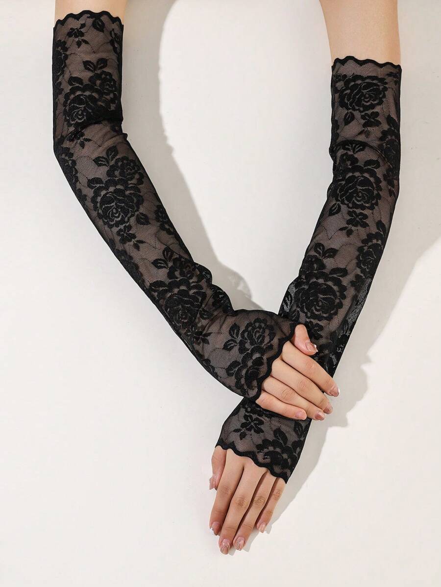 1 Par De Guantes Largos Para Fiesta - Negro - Ver 1