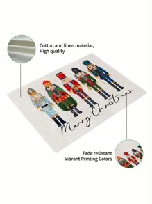 1pc Linen Nutcracker Christmas Themed Placemat Decoration - Multicolor - View 3