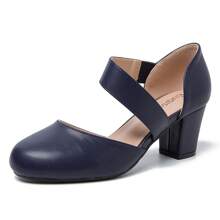 Women's Closed Round Toe Low Block Heels Pumps Crossed Strap D'Orsay Dress Wedding Bridal Party Office Shoes - 藏蓝色 - 查看 1