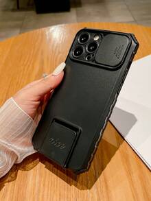 1入黑色手機殼,隱藏支架和機械風格,保護相機 + 1入帶有金屬字母標誌的手機殼,兼容iphone,防掉落 - 黑色 - 查看 4