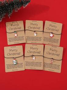 6pcs/set Christmas Themed Vintage Santa Claus, Christmas Tree, Snowman, Reindeer, Cane, Stocking Pendant & Merry Christmas Greeting Card Design Women Bracelet Set - Multicolor - View 1