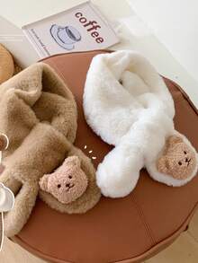 1入組卡通熊寶寶圍巾,冬季溫暖毛絨頸套,適用於兒童 - 卡其色 - 查看 2