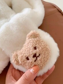 1入組卡通熊寶寶圍巾,冬季溫暖毛絨頸套,適用於兒童 - 卡其色 - 查看 4