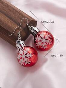 1 對聖誕樹脂雪花和閃閃發光的 Led 燈球鉤耳環 - 紅色 - 查看 3