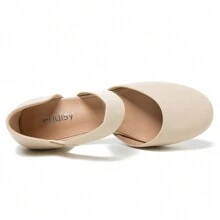 Women's Closed Round Toe Low Block Heels Pumps Crossed Strap D'Orsay Dress Wedding Bridal Party Office Shoes - Màu be - Xem 5