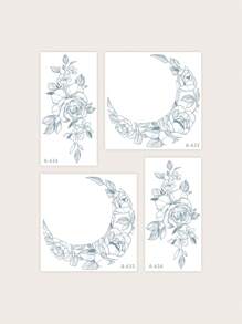 4 件 PVC 防水防汗临时纹身贴，可持续 7-14 天，带有盛开的花朵和月亮图案，适合时尚领袖的日常佩戴 - 黑色 - 查看 4